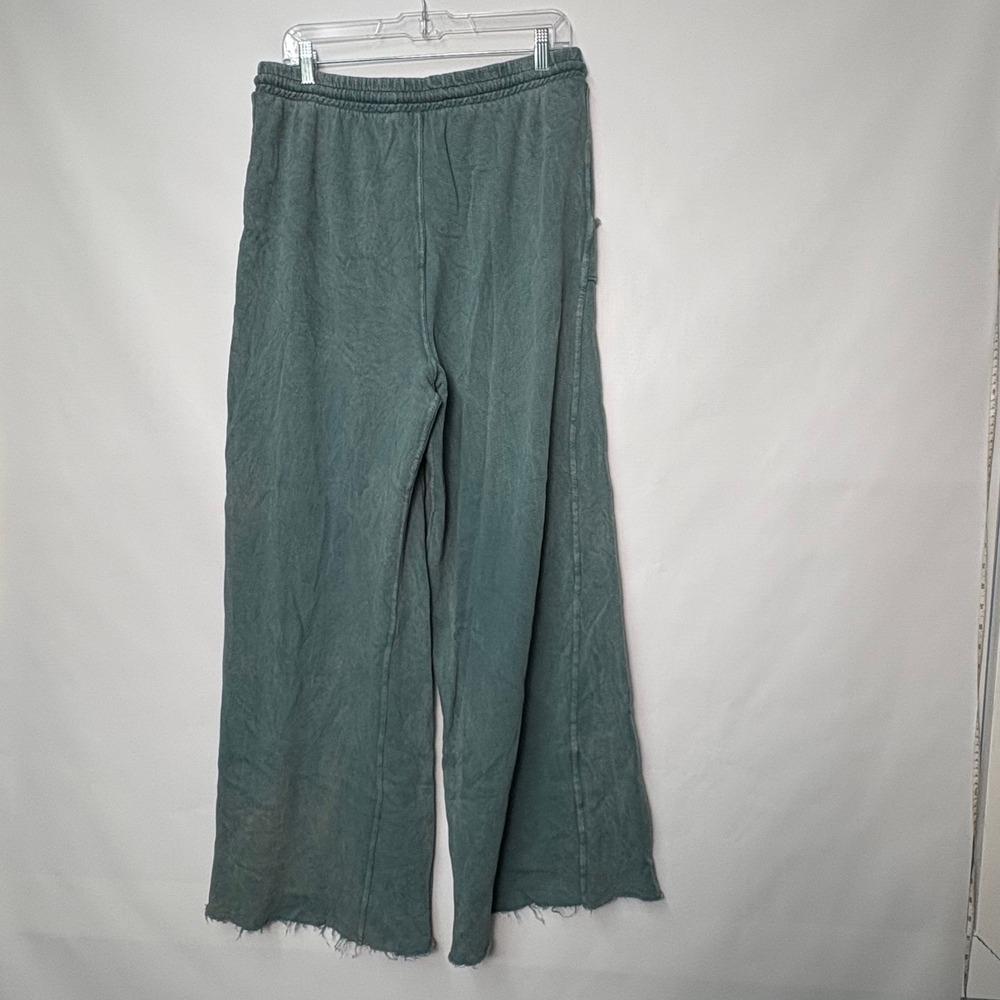 Three Bird Nest Teal Green Wide Leg Lounge Pants Raw Hem XL High Rise Boho - Picture 5 of 7